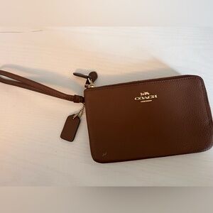 Coach Tan Leather Wristlet with Gold Accents